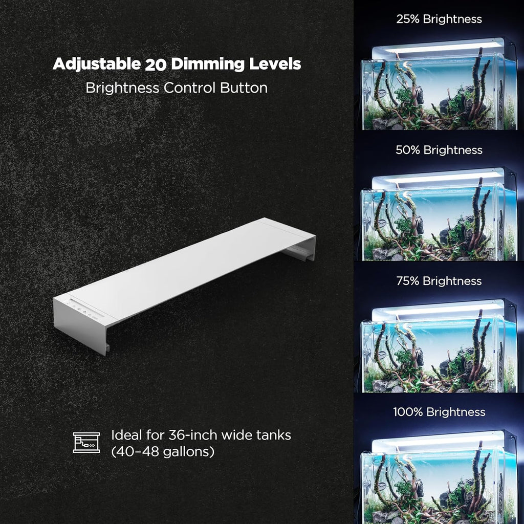 ONF Flat One+ 36 in 24/7 Cycle Aquarium Light, Blue White Full Spectrum Colorfull LED Light, Fish Tank Light Brightness Dimmable & Color Temperature APP Controlled, Sunrise & Sunset, Hood Style
