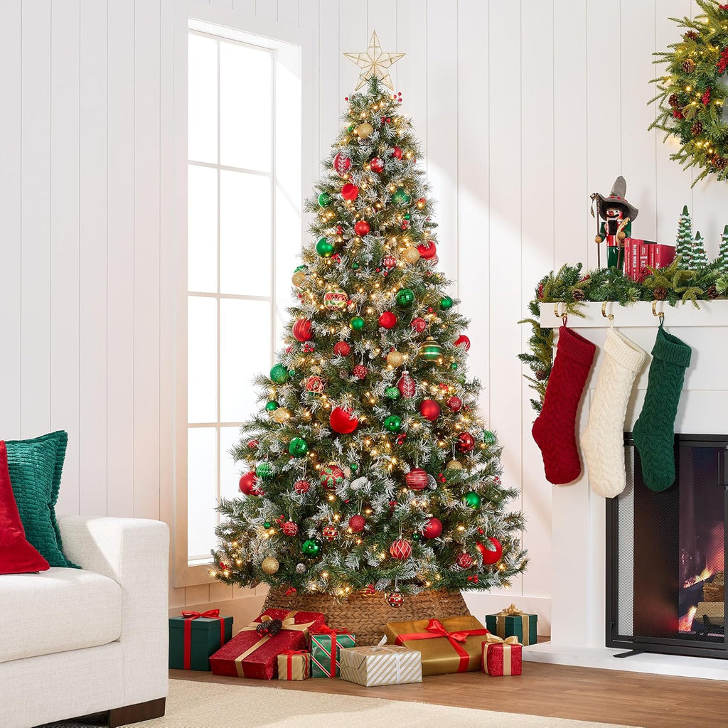 Best Choice Products Christmas Tree Pre-Lit, Pre-Decorated Artificial 7.5ft Frosted Pine Holiday Decoration w/Frosted Tips, Pine Cones, Berries