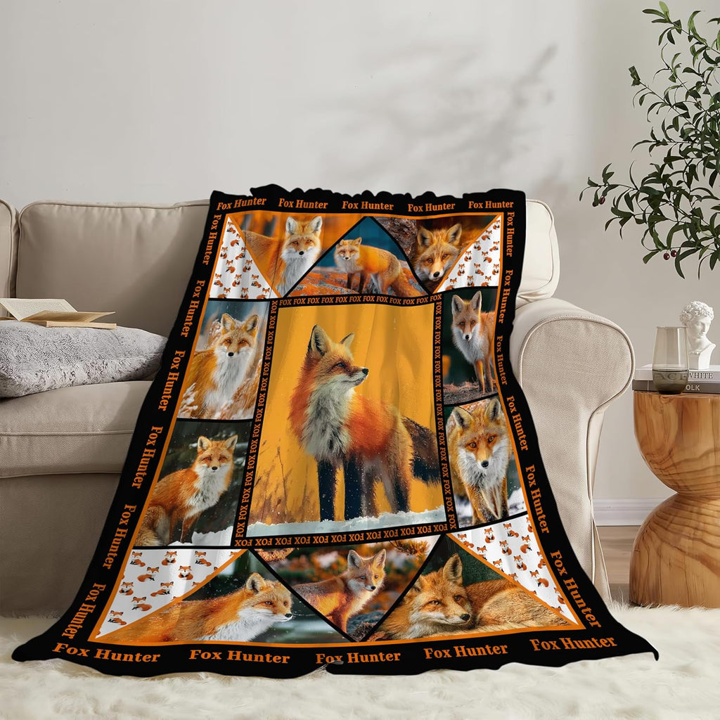 Fox Throw Blanket Orange Fox Stuff Gifts for Kids Girls Boys Adults Women Men Soft Cozy Warm Plush Fluffy Fuzzy Fleece Blanket Decor 60''X80''