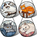 Stained Glass Window Hanging 4 Pcs Set Cute Cat 9.8" - Suncatcher Door Garden Sun Catcher Decor Birthday Mother's Day Christmas Comfort Gifts for Lost Pet Woman Nana Mom Men Friend