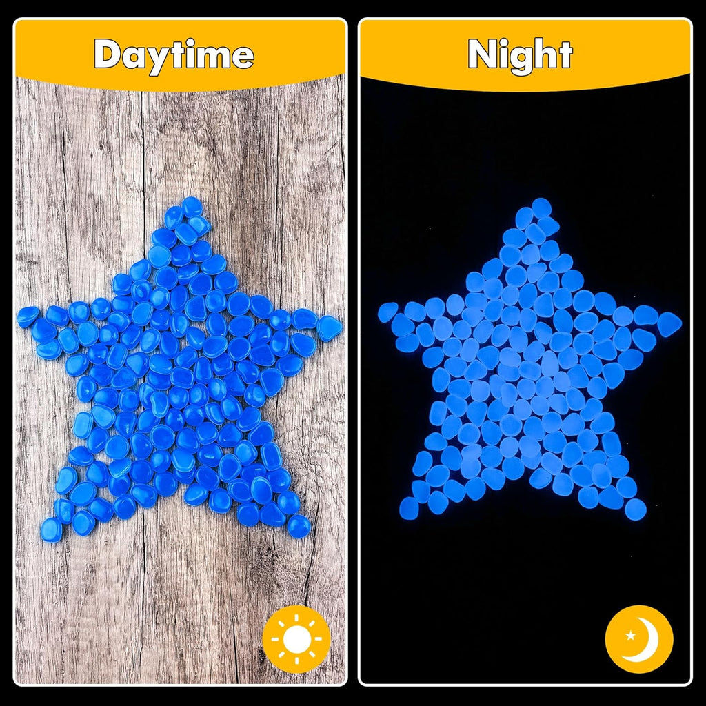 Glow in The Dark Rocks Outdoor Garden Pebbles Stones, 1.2Lbs Blue Fish Tank Glow Rocks Resin Glowing Pebbles for Garden/Aquarium/Planter/Walkway/Driveway