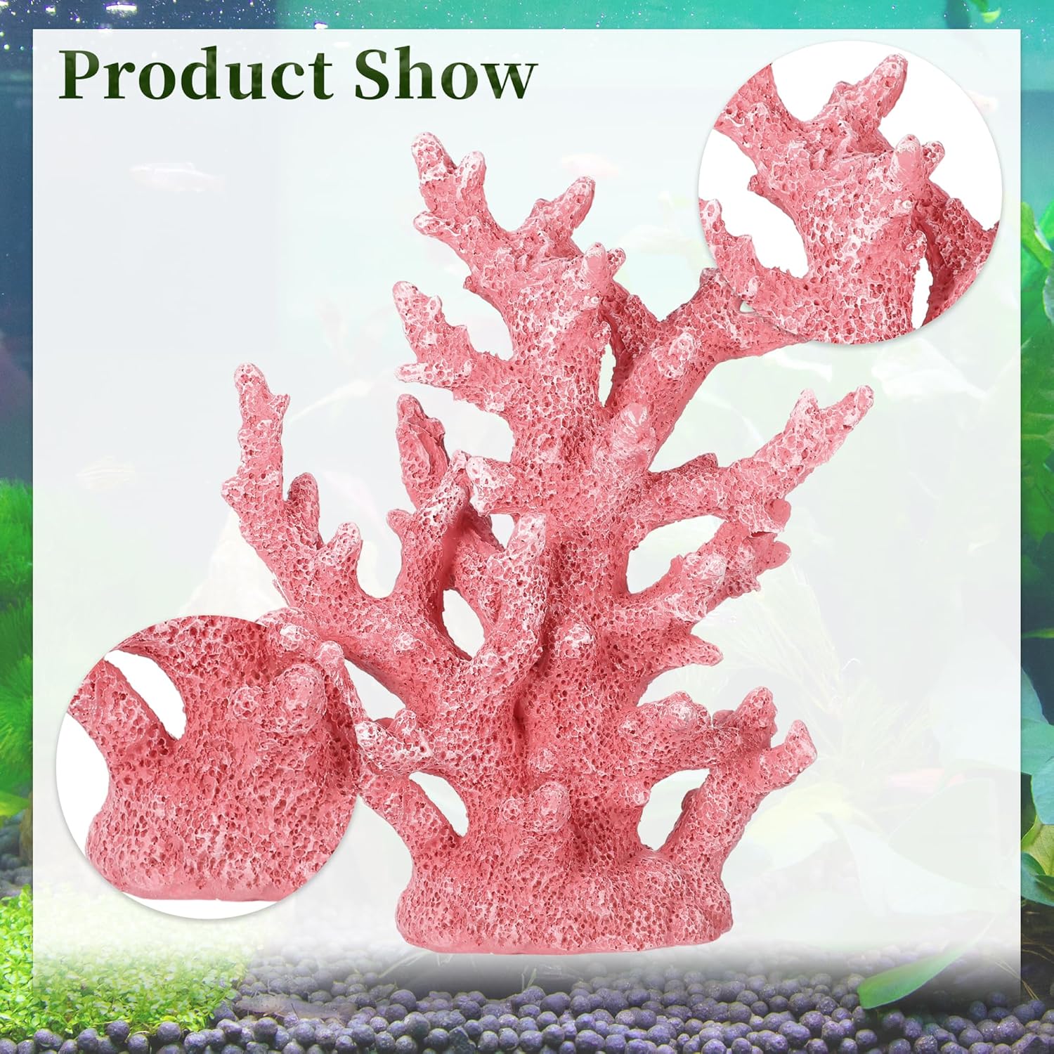 Artificial Coral Decor for Aquarium, Resin Ornaments and Statue Home Decor, 7.48"x2.36"x9.45", Pink