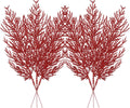 Christmas Glitter Twigs 24pcs Artificial Pine Tree Picks for Christmas Tree Ornaments fillers, DIY Xmas Wreath, Crafts, Garland, Holiday, Party, Wedding and Home Decoration (Red)
