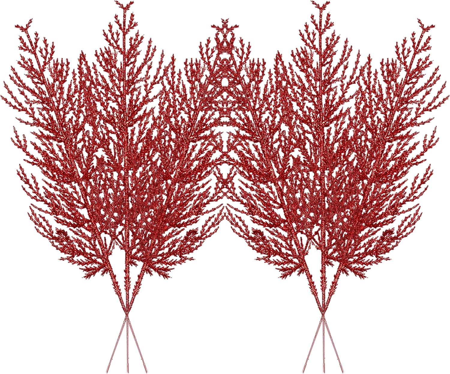 Christmas Glitter Twigs 24pcs Artificial Pine Tree Picks for Christmas Tree Ornaments fillers, DIY Xmas Wreath, Crafts, Garland, Holiday, Party, Wedding and Home Decoration (Red)