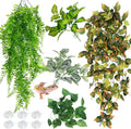 Hamiledyi 5 Pcs Reptile Plants Terrarium Hanging Fake Plant Leaves, Bearded Dragon Tank Accessories, Habitat Decor for Snake Leopard Gecko Lizard Chameleon Spider Turtle (Style 3)