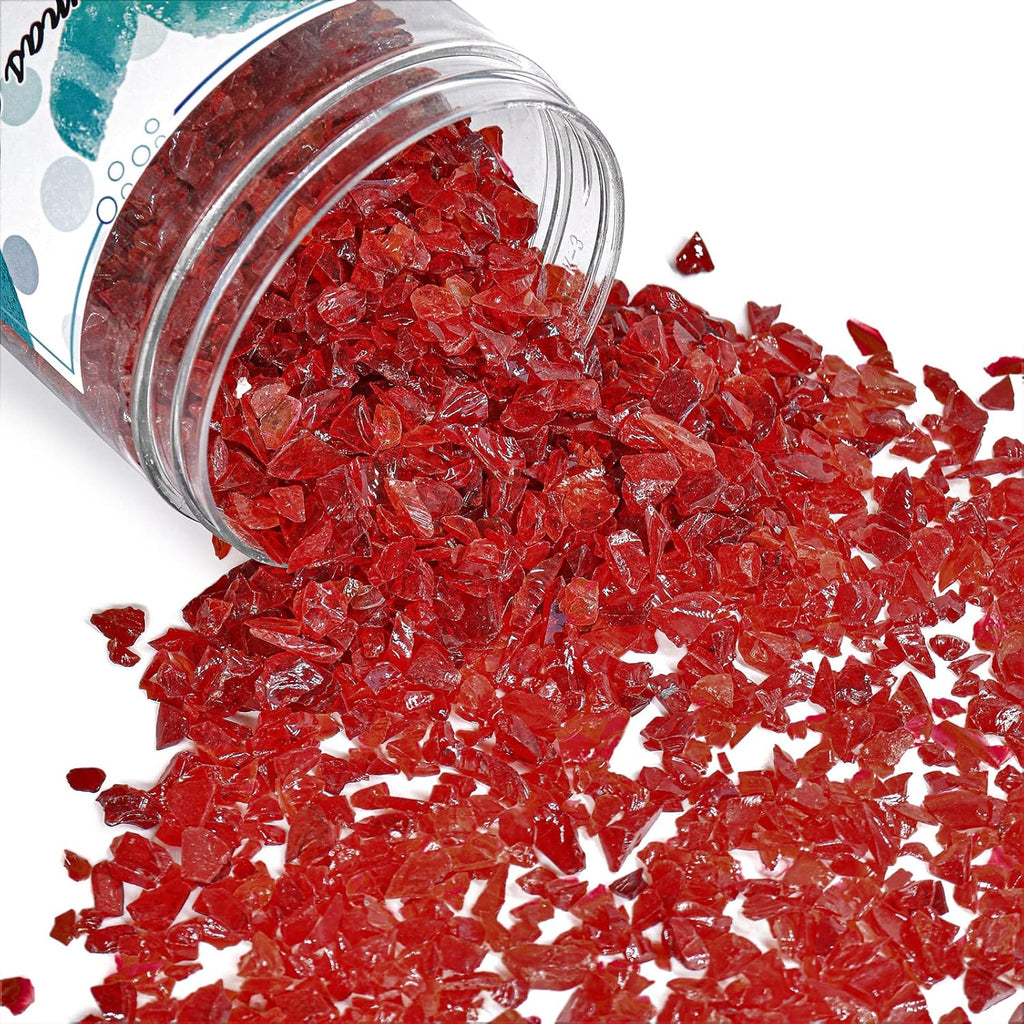 Crushed Glass for Resin Art - 3-6mm Red, 1.5lb | Broken Glass Pieces for Crafts, Vase Filler & Fire Pit Media | Decorative Stones (90% Red/10% Orange)