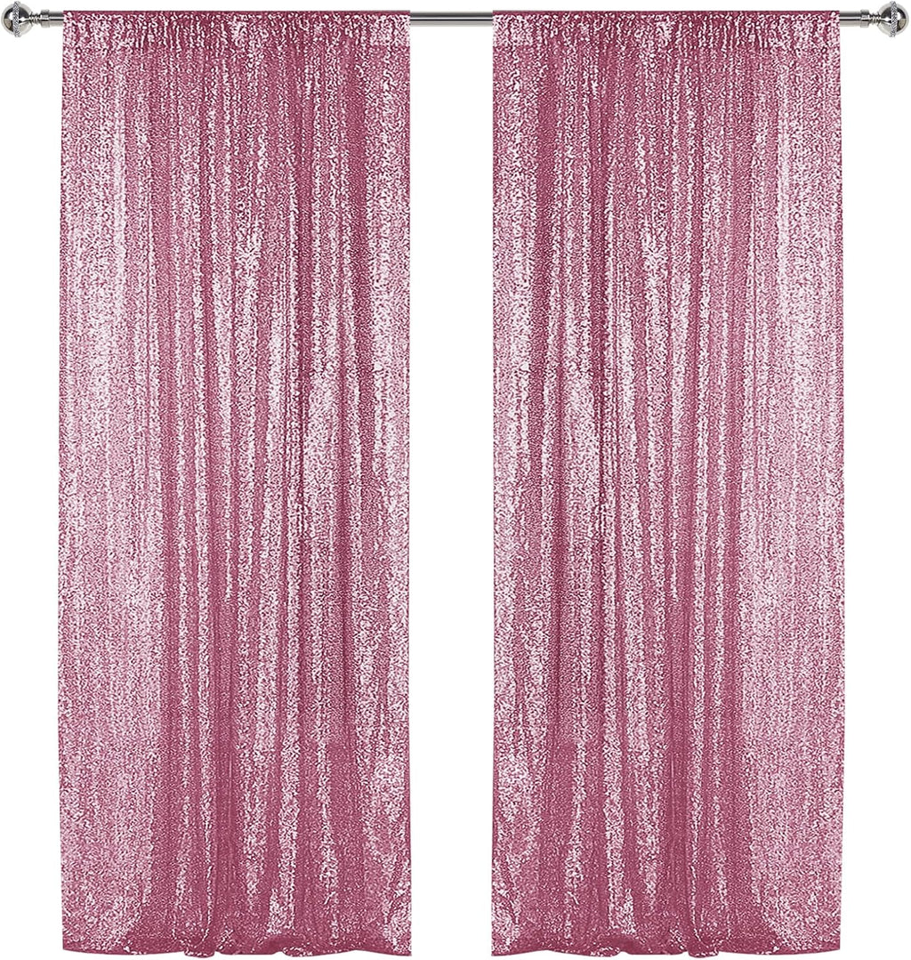 Sugargirl Pink Sequin Backdrop Curtain 2 Panels 2FTx8FT Glitter Pink Background Drapes Sparkle Photography Backdrop for Party Wedding Birthday Wall Decoration