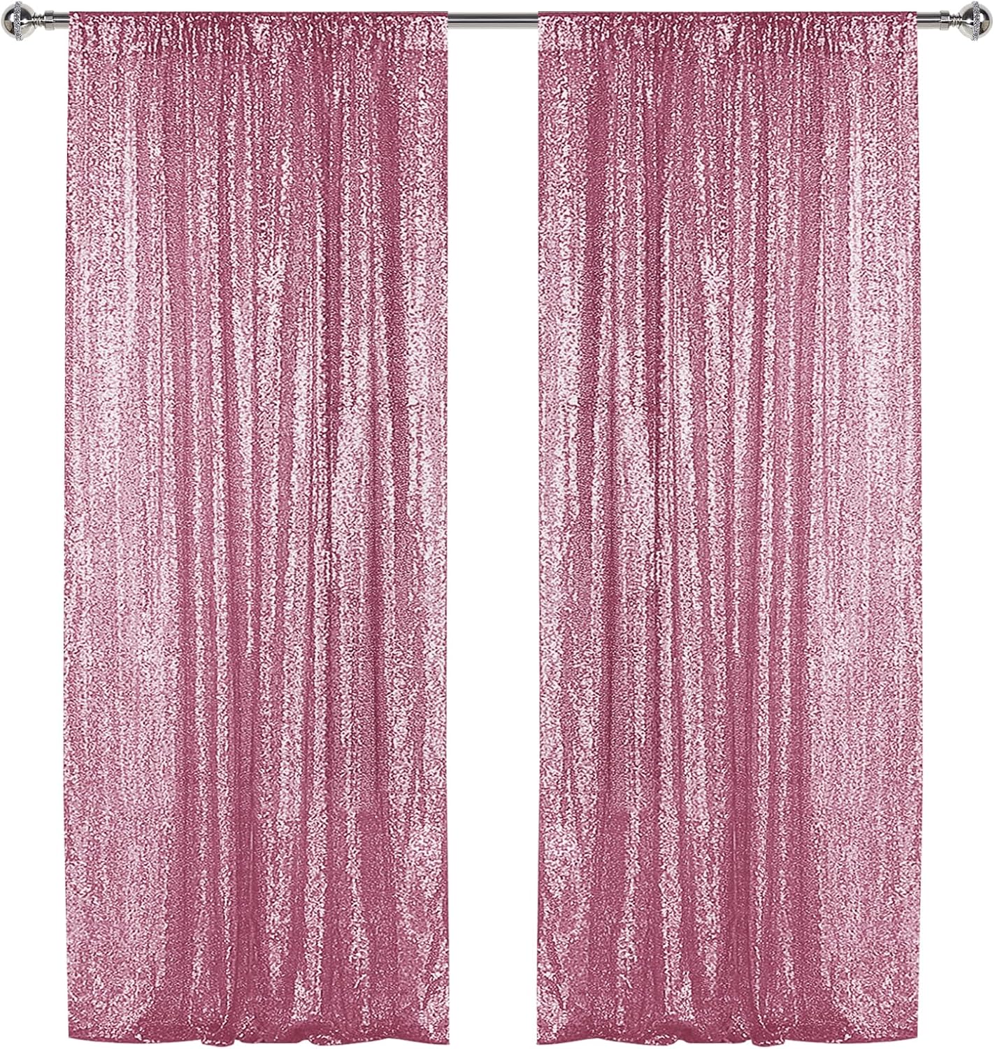Sugargirl Pink Sequin Backdrop Curtain 2 Panels 2FTx8FT Glitter Pink Background Drapes Sparkle Photography Backdrop for Party Wedding Birthday Wall Decoration