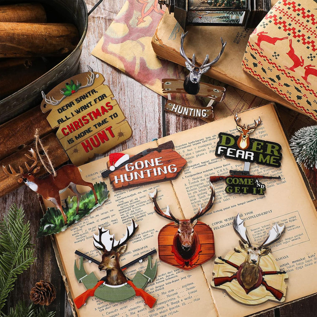 Amyhill 30 Pieces Christmas Deer Tree Ornaments Wooden Buck Hunting Ornament Deer Hunting Decorative Hanging Ornaments with Gun Christmas Ornament Woodland Wild Life Decorations for Xmas (Retro)