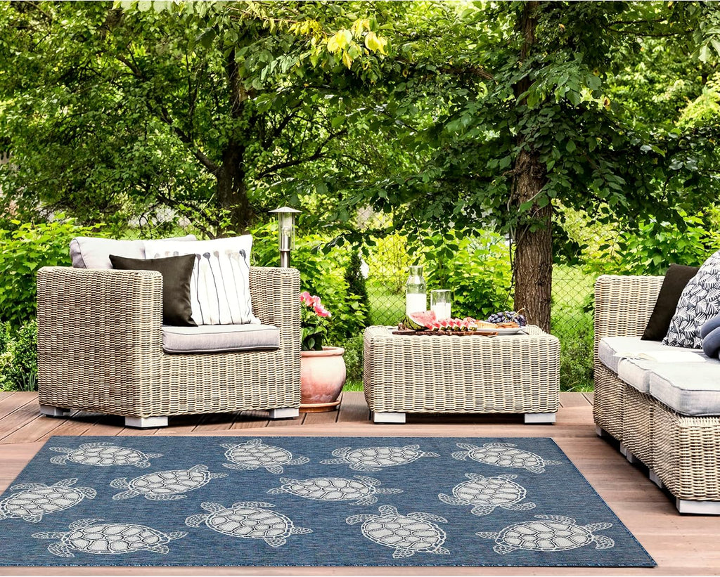 Liora Manne Sea Turtles Navy Indoor Outdoor Area Rug, 3'3" x 4'11"