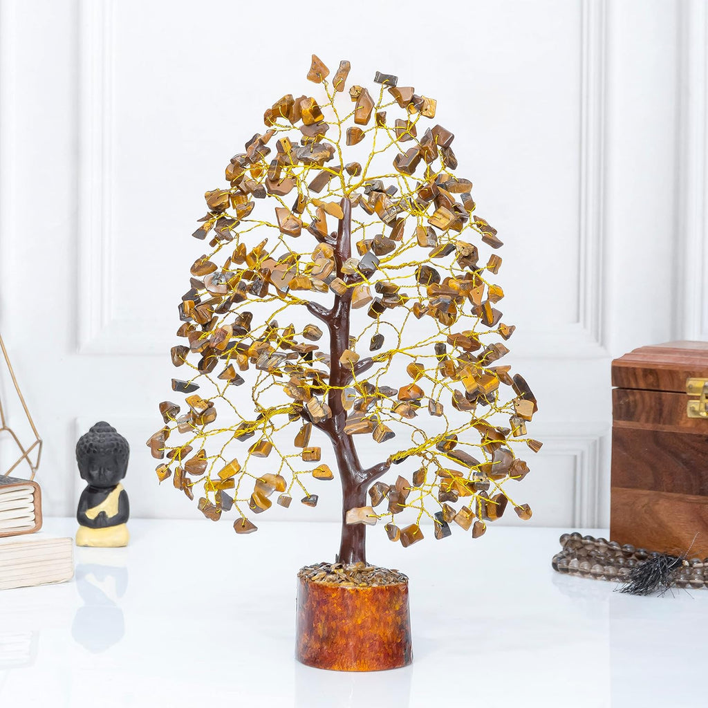 Crocon Tiger Eye Gemstone Tree of Life - Crystal for Feng Shui Decor - Chakra Money Bonsai Tree, Good Luck Healing Crystals Meditation Stones, Spiritual Unique Gift 10-12"""