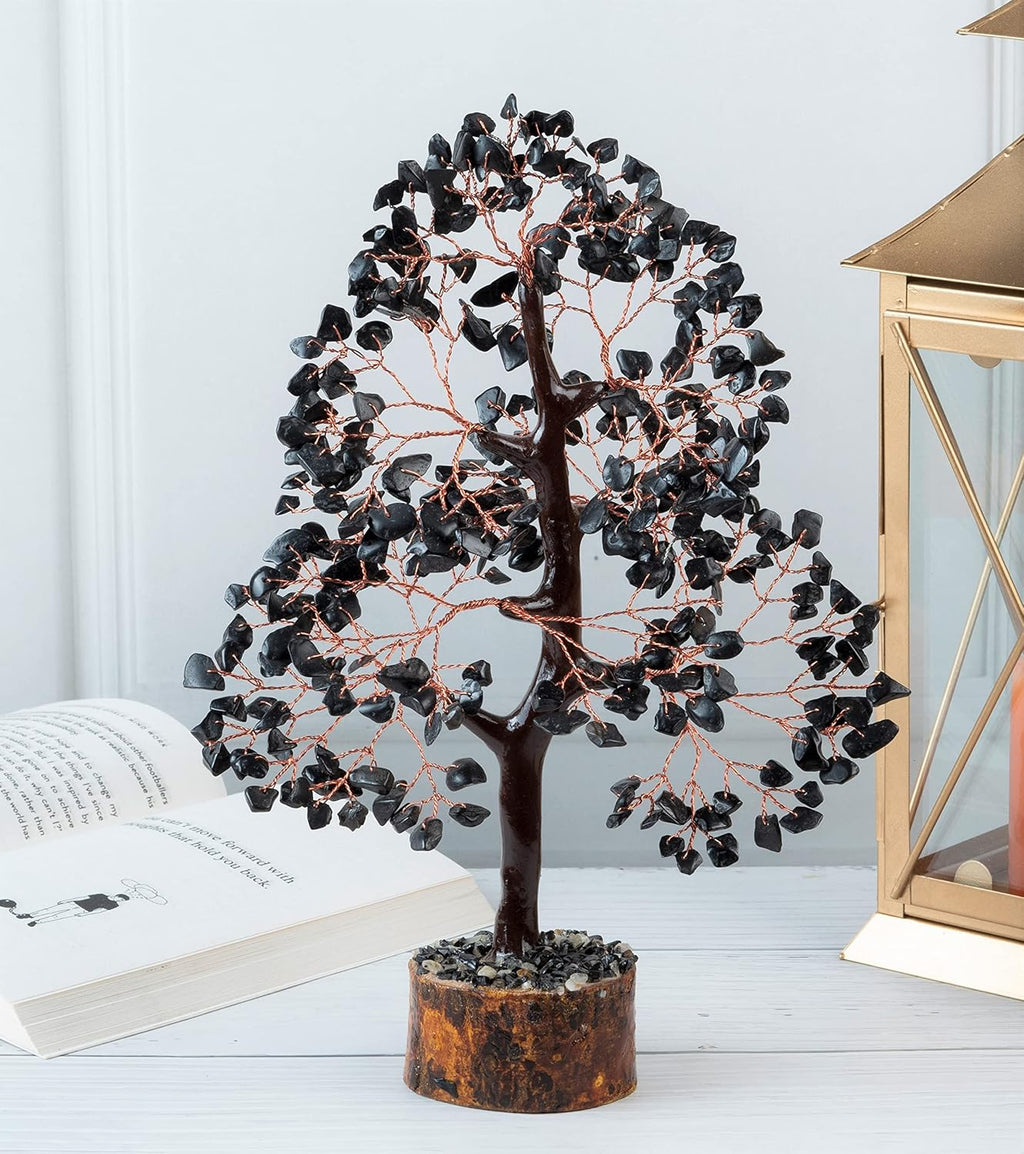 Crocon Black Tourmaline Tree of Life - Crystal Gemstone Chakra Healing Stone - Feng Shui Money Tree - Handmade Spiritual Crystal Gifts
