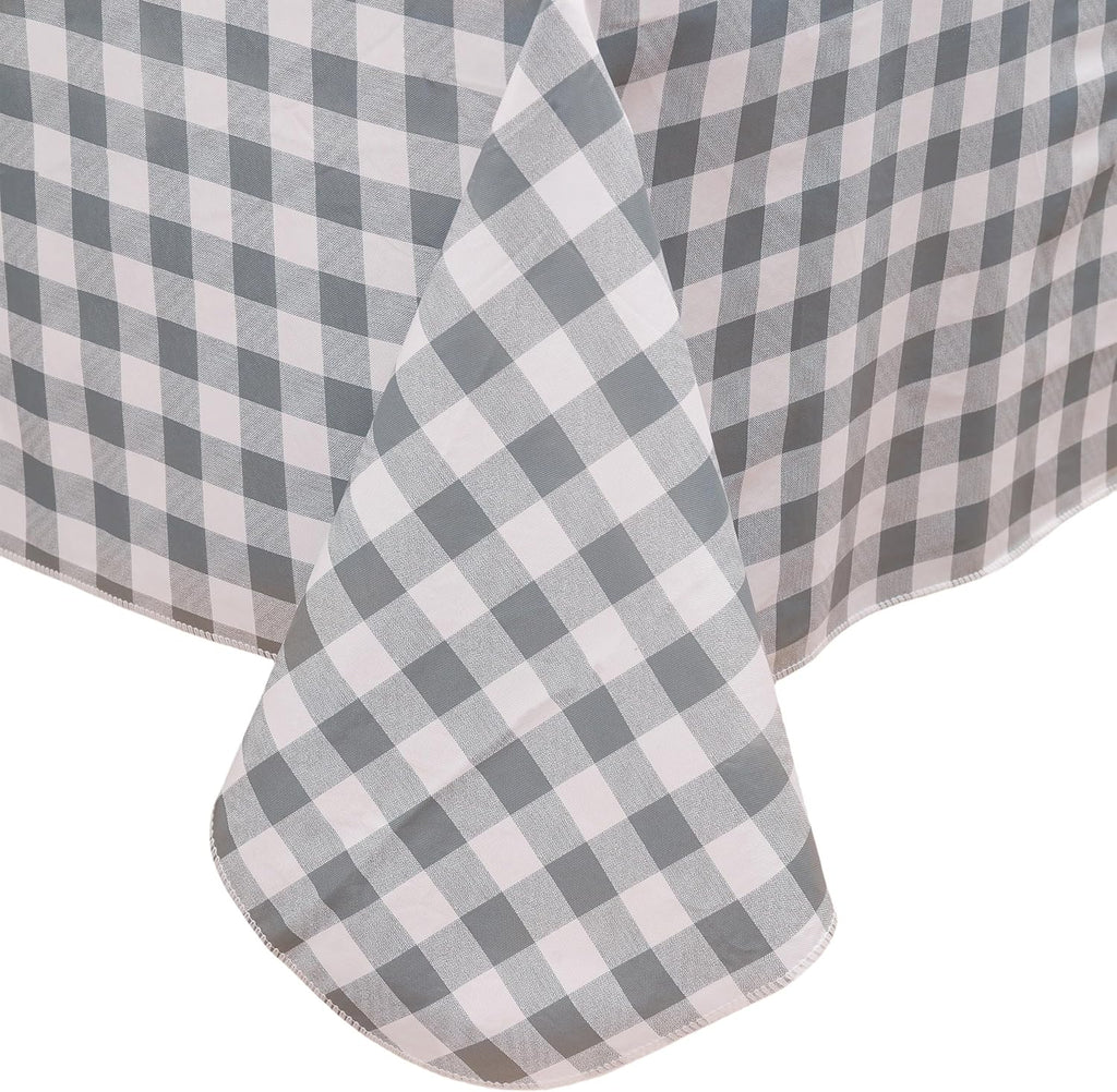 Heavy Duty Vinyl Tablecloth with Flannel Backing Waterproof Oil-Proof Plastic Table Cloth Stain-Resistant Wipeable Rectangle or Square Table Cover for Indoor and Outdoor (Grey Checkered, 60x102 Inch)