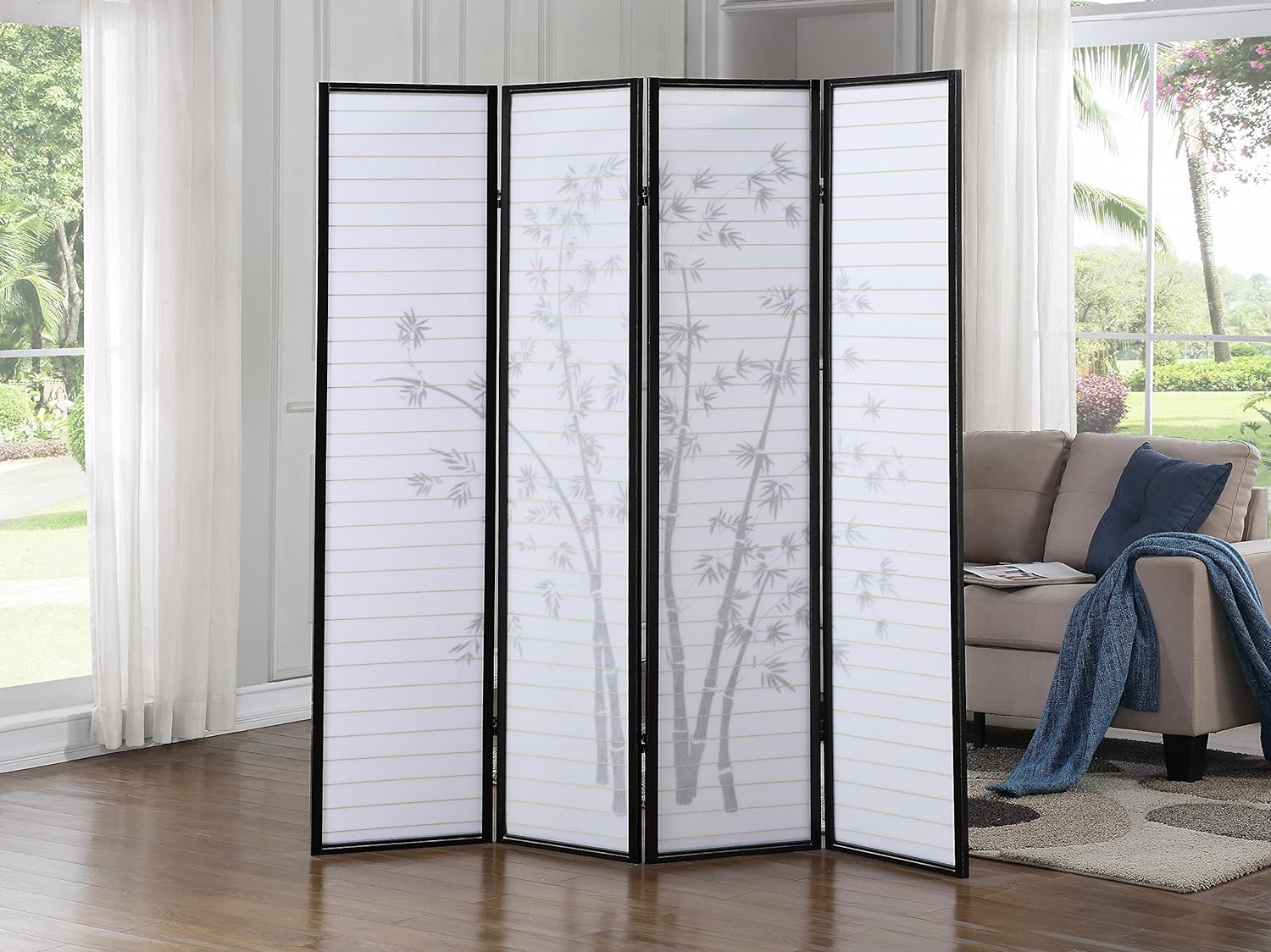 NicBex Room Divider 4 Panel Room Dividers with Oriental Style Partition Room Dividers and Folding Privacy Screens Wall Divider for Home, Office, Room Separation,72" W x 1" D x 71" H, Black