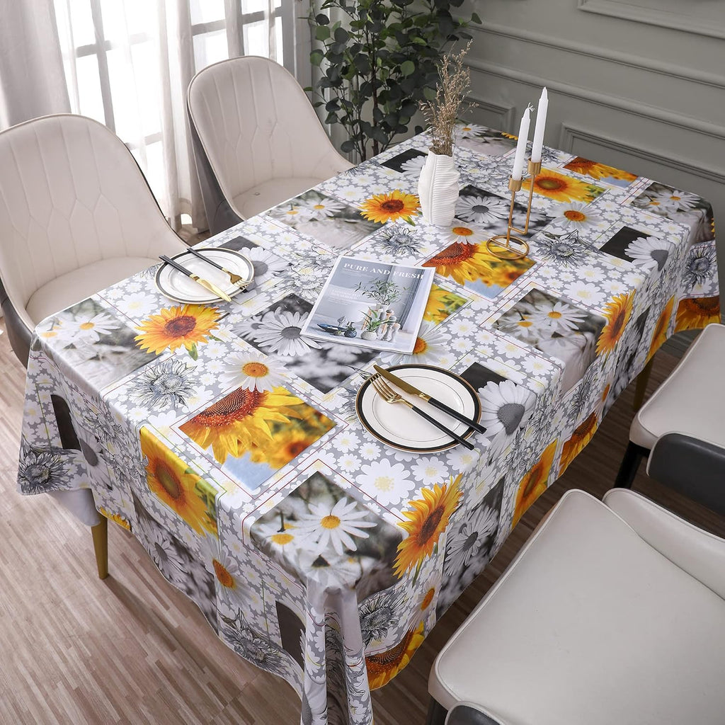 Heavy Duty Vinyl Tablecloth with Flannel Backing Waterproof Oil-Proof Plastic Table Cloth Stain-Resistant Wipeable Rectangle or Square Table Cover for Indoor and Outdoor ( Sunflower, 60X102 Inch)