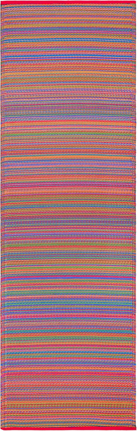 Fab Habitat Outdoor Rug - Waterproof, Fade Resistant, Crease-Free - Premium Recycled Plastic - Striped - Porch, Deck, Balcony, Hallway, Poolside - Cancun - Multicolor - 2.5 x 8 ft Runner