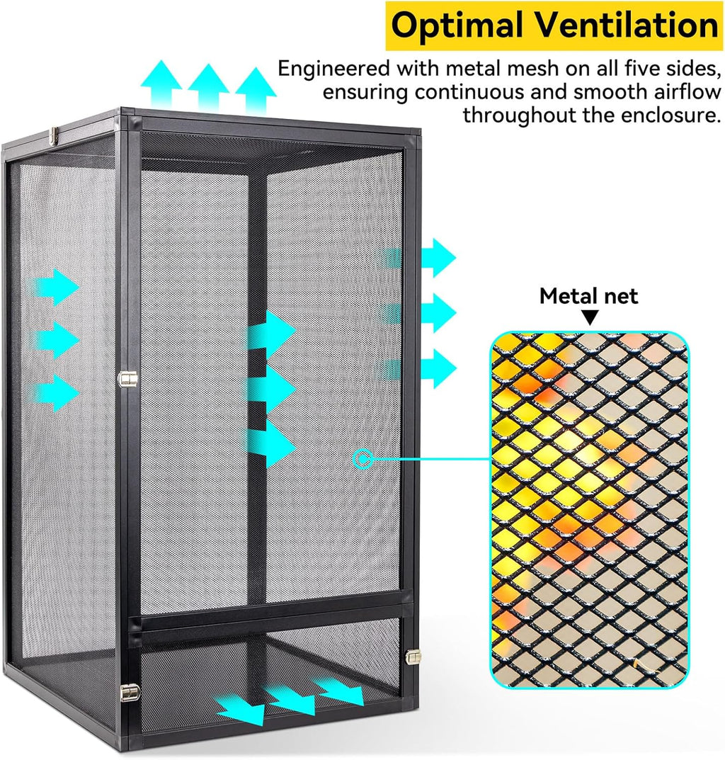 45 Gallon 360° Panoramic Foldable Reptile Terrarium Kit: Crested Gecko Tank and Reptile Cage for Superior Ventilation, Easy Feeding, Sturdiness, and Simple Assembly (Black, 32"x18"x18")