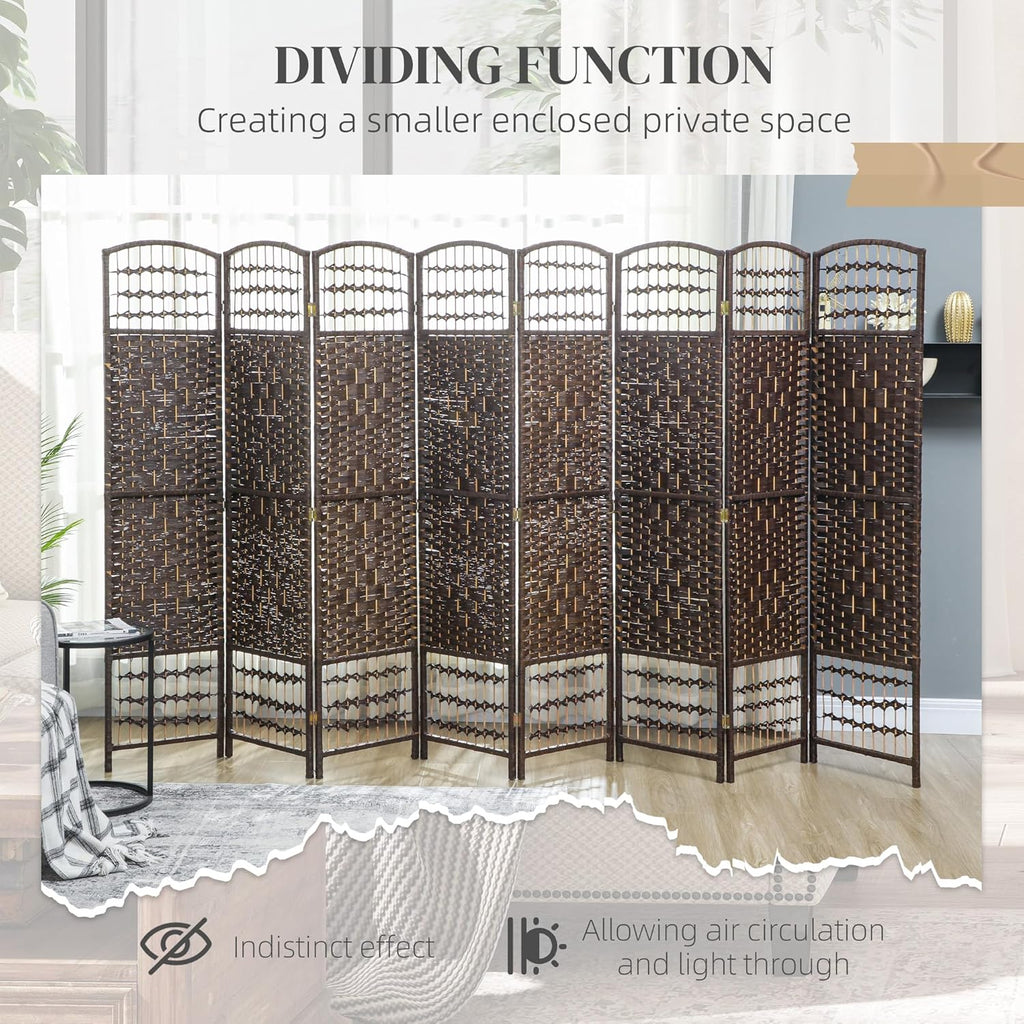 HOMCOM 8 Panel Room Divider, Folding Privacy Screen, 5.6' Room Separator, Wave Fiber Freestanding Partition Wall Divider, Brown