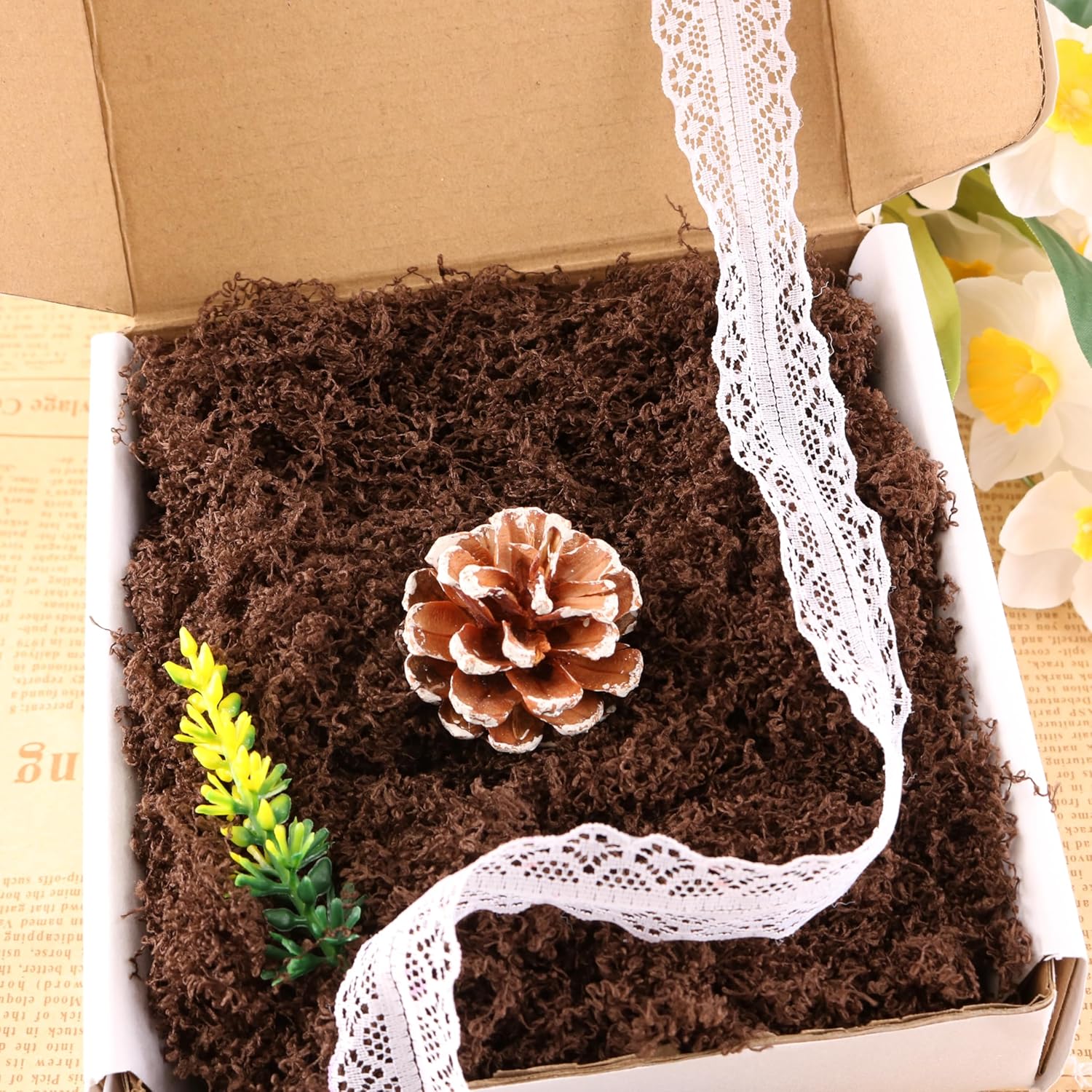 Lifelike Filamentous Moss is Used in Art Projects, Autumn Theme, Vase Stuffing, Gift Decoration, Romantic Crafts and Wedding Background Wall Display (Brown 3.5oz)