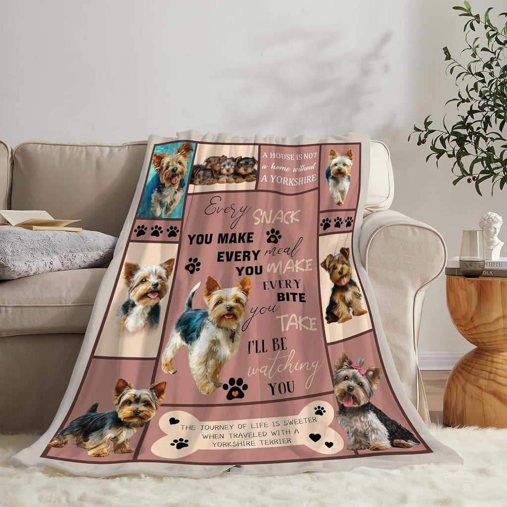 Yorkie Throw Blanket Yorkshire Terrier Puppy Stuff Gifts for Dog Lover Kids Girls Boys Adults Women Men Soft Cozy Warm Plush Fluffy Fuzzy Fleece Blanket Decor 60''X80''