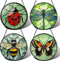 Stained Glass Window Hanging 4 Pcs Set Butterfly Dragonfly Bee Ladybug Large 15" - Suncatcher Door Garden Sun Catcher Decor Birthday Mother's Day for Mom Woman Nana Men