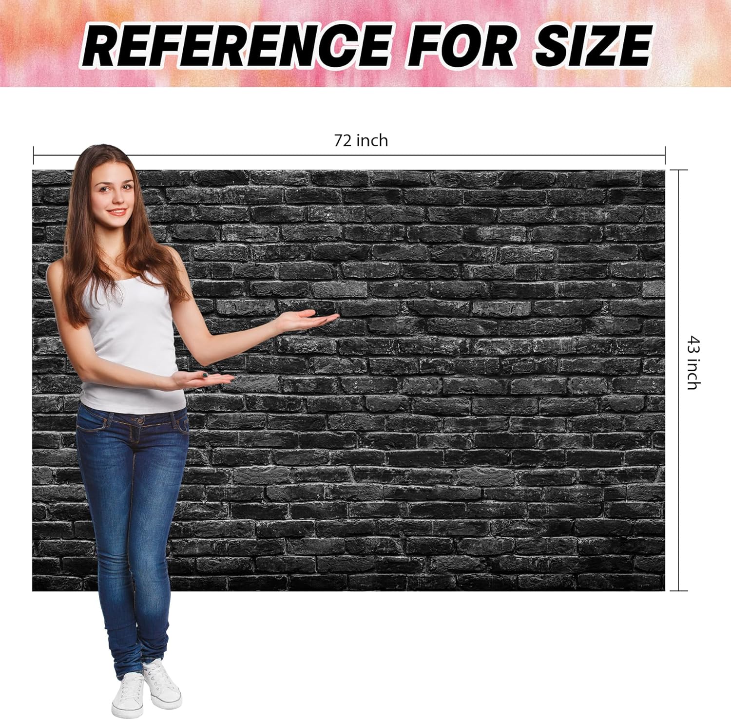 Black Brick Wall Backdrop Banner - Gothic Photography Background for Halloween Studio, Dark Theme Party, Portrait, Home Decor 72x43 Inch