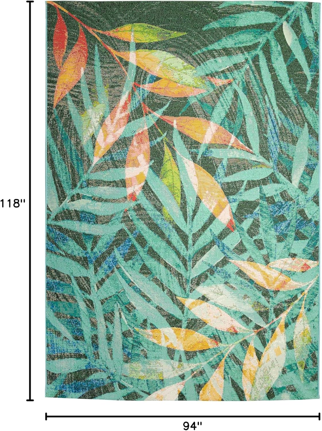 Liora Manne Marina Indoor/Outdoor Power Loomed Synthetic Blend Low Profile Area Rug - Contemporary Graphic Botanical Floral Colorful (Leaves Blue) (7'10" x 9'10")