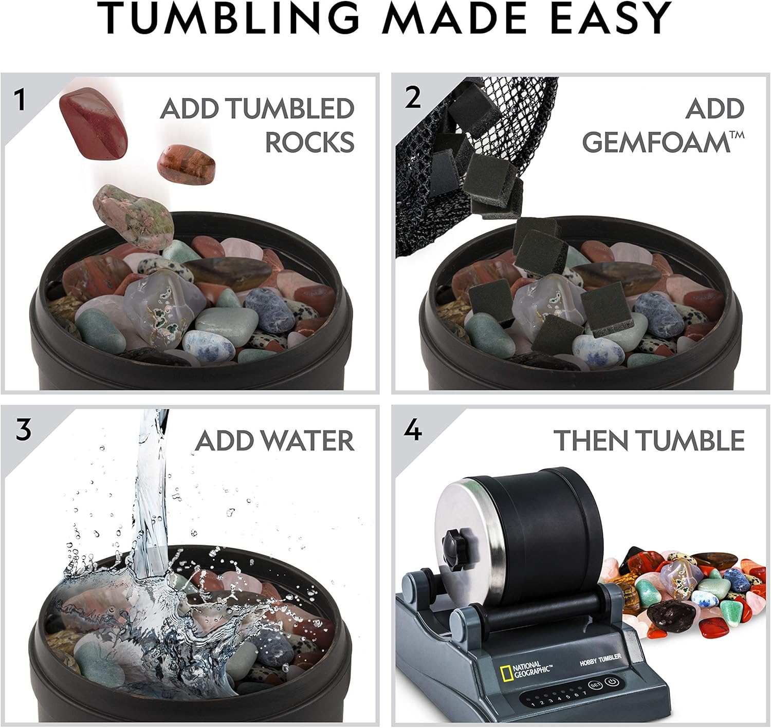 NATIONAL GEOGRAPHIC Rock Tumbling Media – GemFoam Reusable Rock Polisher Foam, Use After Rock Tumbling Grit Cycles, Adds Shine to Tumbled Rocks and Minerals, Rock Tumbling Supplies
