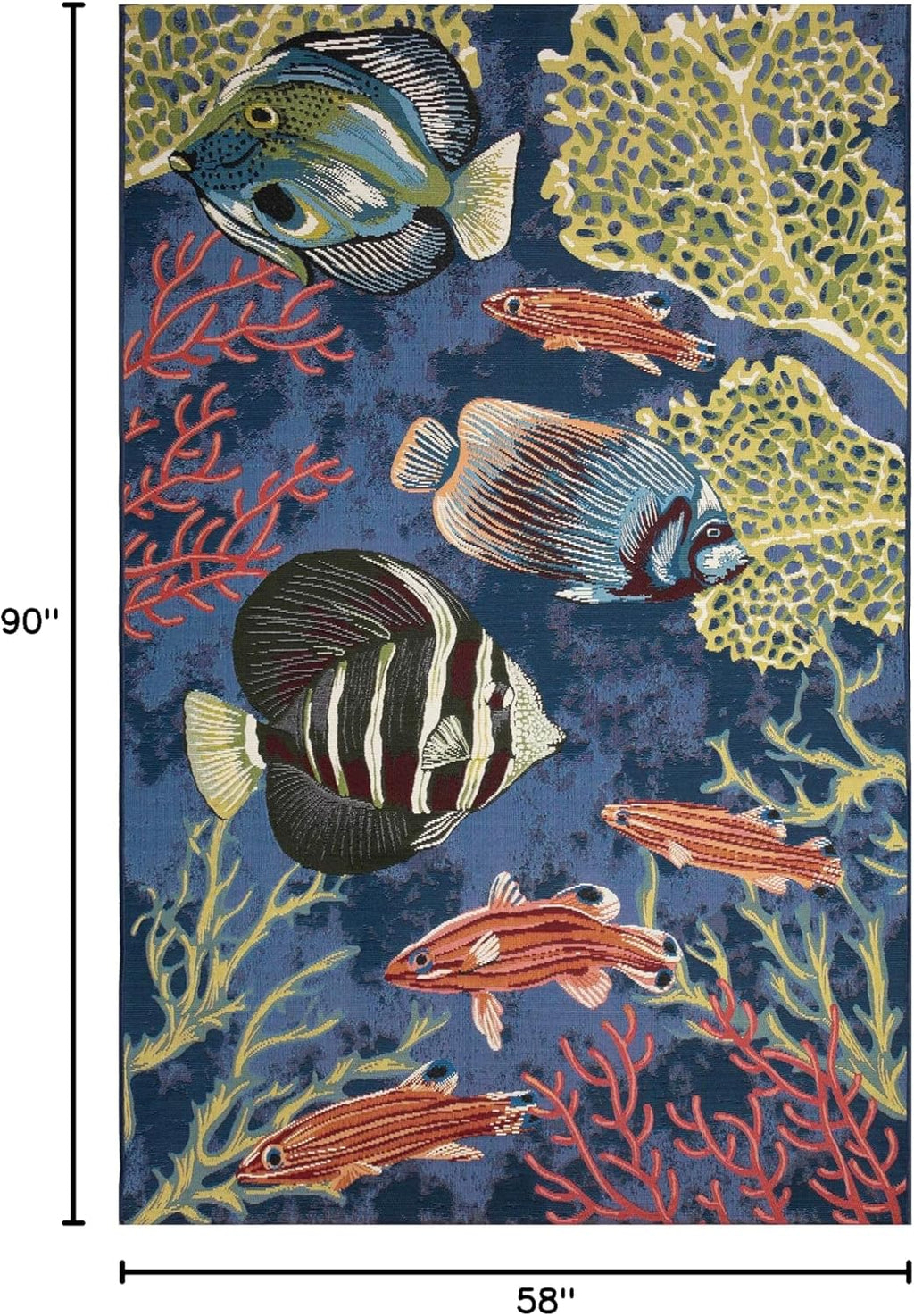 Liora Manne Marina Indoor/Outdoor Power Loomed Synthetic Blend Low Profile Area Rug - Transitional Graphic Coastal Animal Colorful (Fish Navy) (4'10" x 7'6")