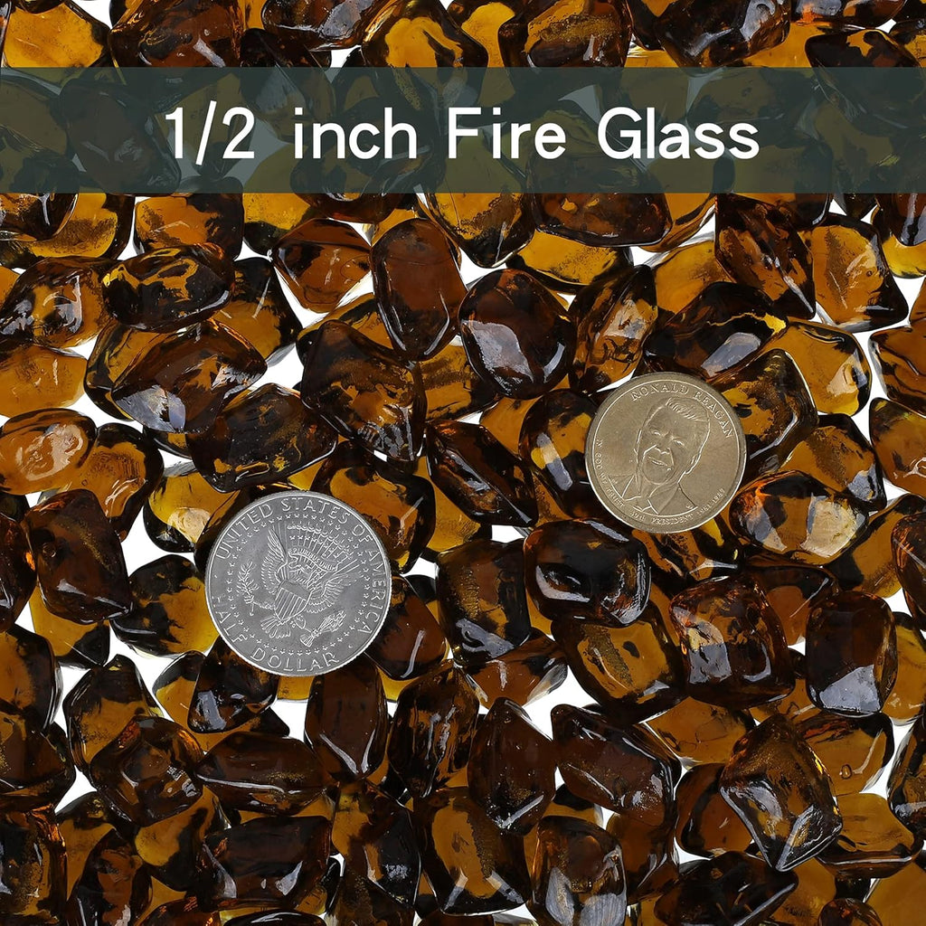 Onlyfire 1/2-Inch Polygon Fire Glass, 10 Pound Pack Glass Rock for Fireplace Fire Pit & Lanscaping, High Luster Amber