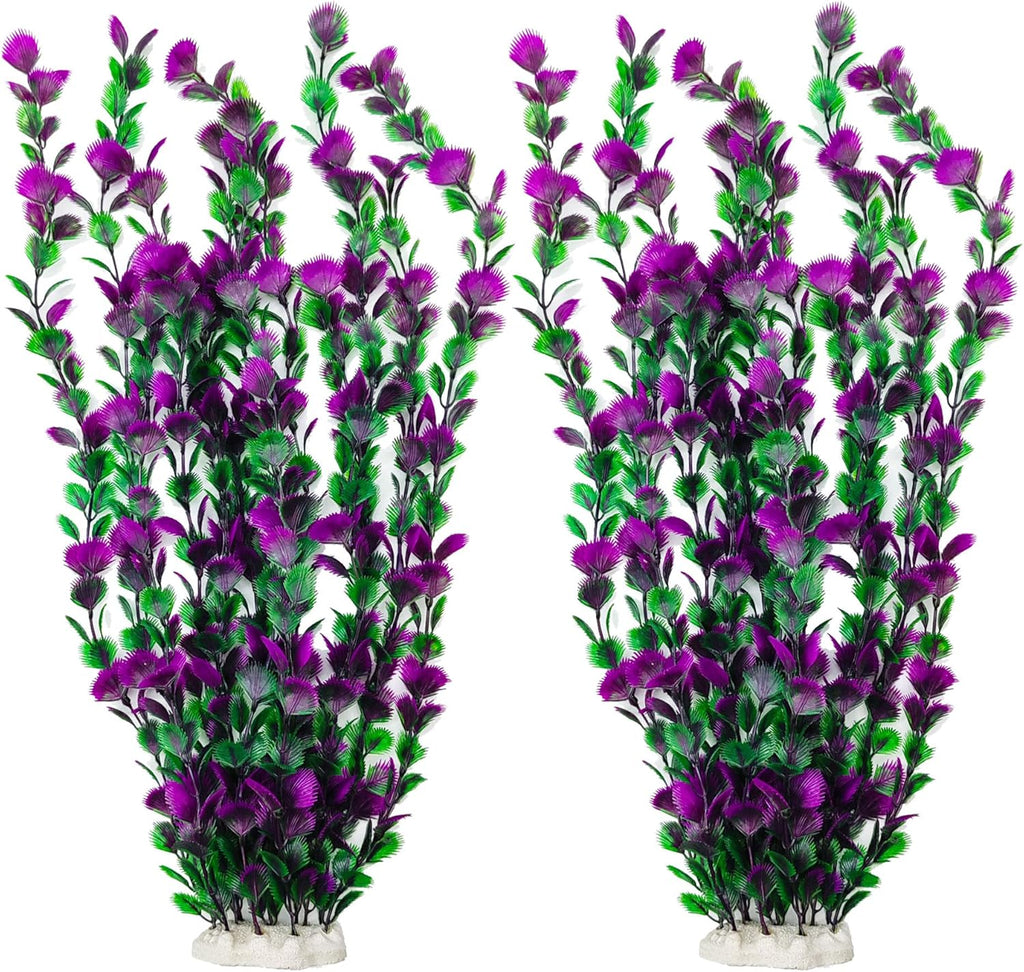 20.47 Inch Tall Aquarium Plants – Large Lifelike Artificial Fish Tank Decorations, 2 Pcs Fish Tank Plants Plastic，Durable & Safe for Freshwater/Saltwater Aquariums (Purple (Style C))