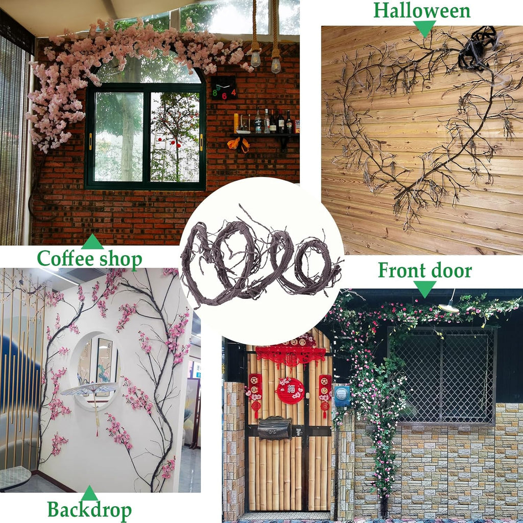 300cm/118inch Flexible Brown Big Artificial Tree Branches Fake Tree Trunk Leaf Garland Rattan Wreath Cherry Blossom Grape Cane Vines for Wall Hanging Front Door Reptile Habitat Decoration