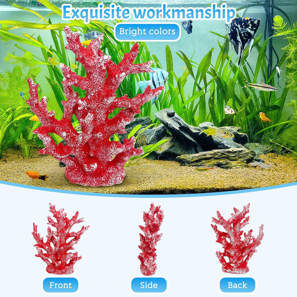PINVNBY Aquarium Coral Decorations Artificial Coral Reef Decor Resin Fish Tank Plants Ornament Fish Tank Accessories for Aquarium Landscape (Red)