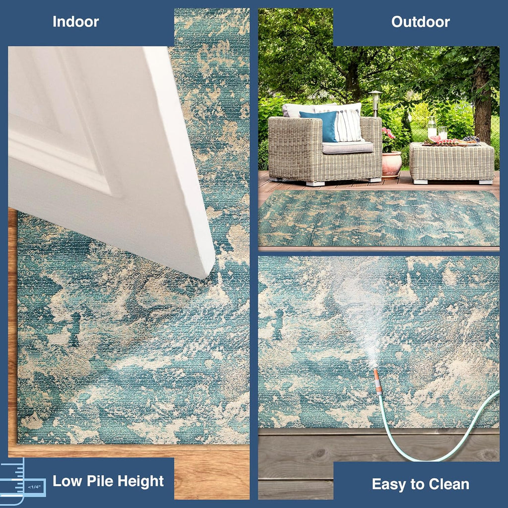Liora Manne Marina Indoor/Outdoor Power Loomed Synthetic Blend Low Profile Area Rug - Contemporary Graphic Casual Colorful (Stormy Sea) (4'10" x 7'6")