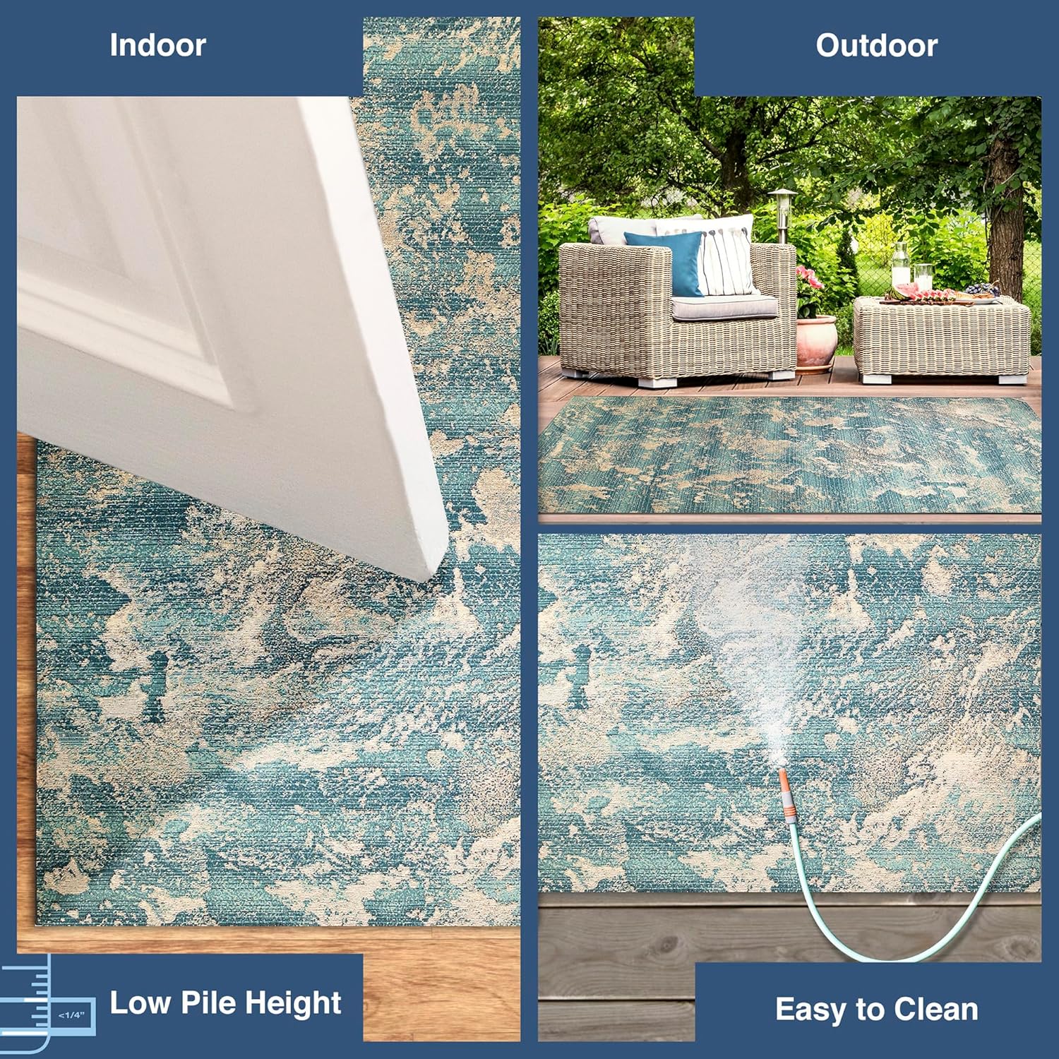 Liora Manne Marina Indoor/Outdoor Power Loomed Synthetic Blend Low Profile Area Rug - Contemporary Graphic Casual Colorful (Stormy Sea) (8'10" x 11'9")