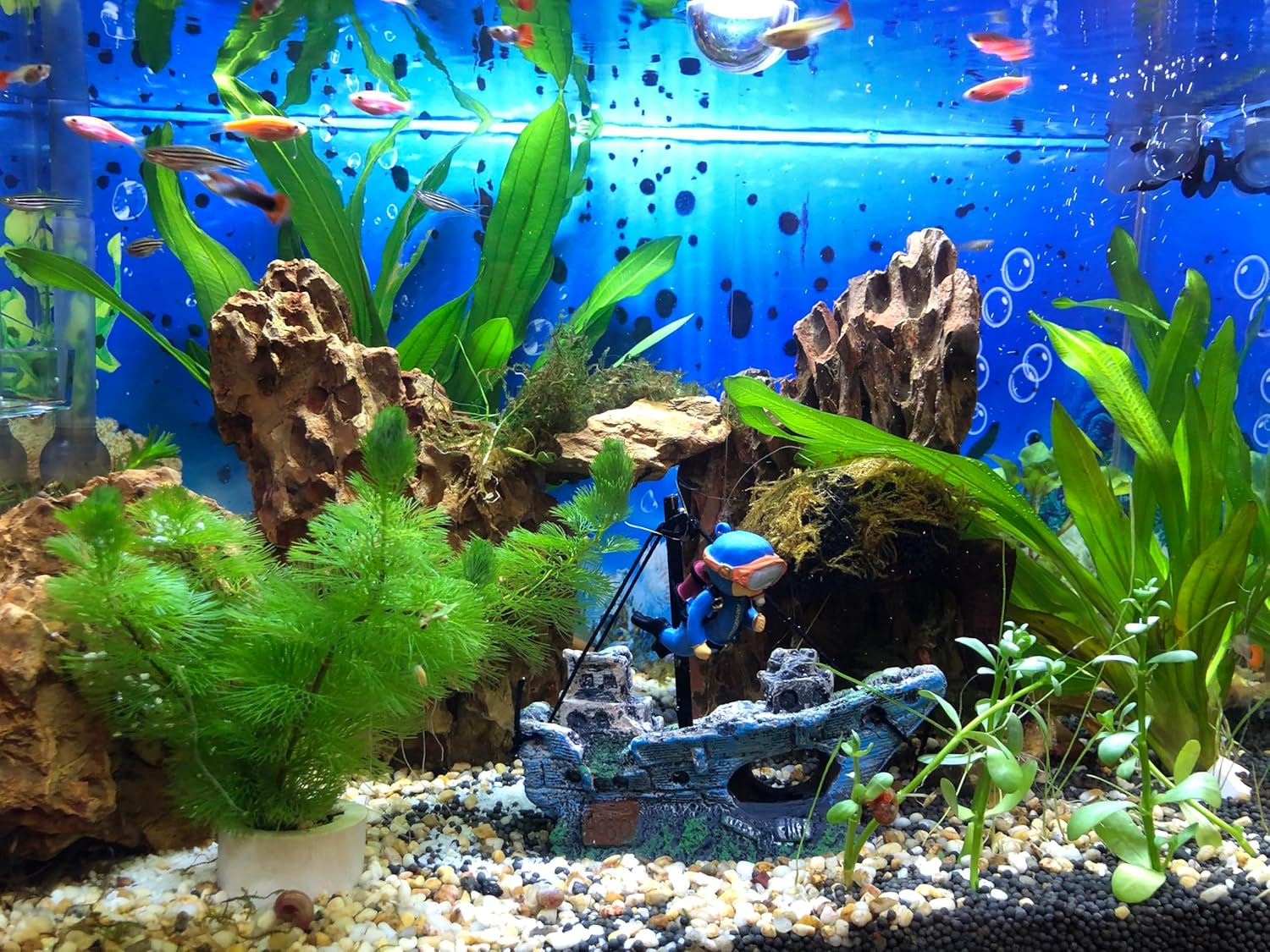 Aquarium Shipwreck Decoration + Little Diver Floating Fish Tank Decoration, Fish Tank Ornaments