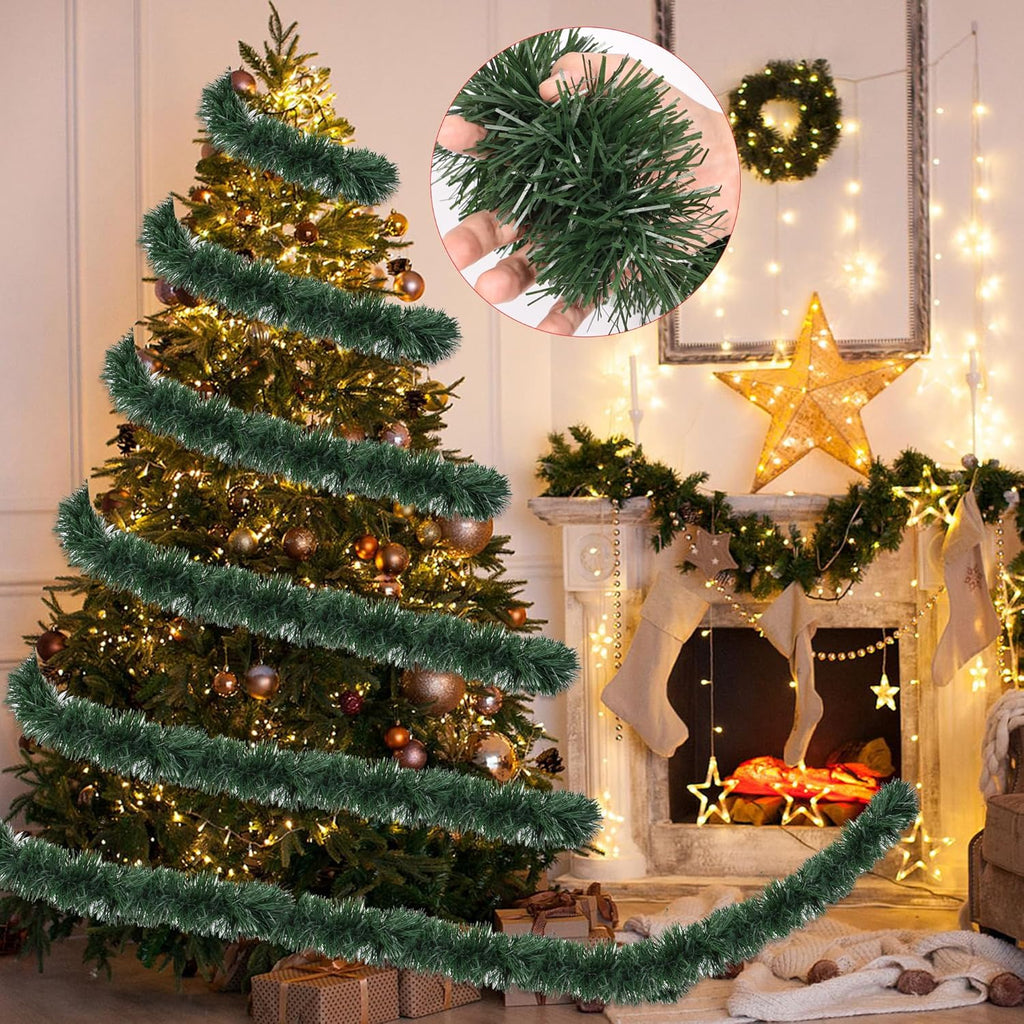 50 Feet Christmas Greenery Garland Decorations, Artificial Green Pine Garlands Xmas Tree Decor Soft Tinsel Garlands Non-Lit for Stairs Mantle Fireplace Home Indoor Outdoor Holiday Party Supplies