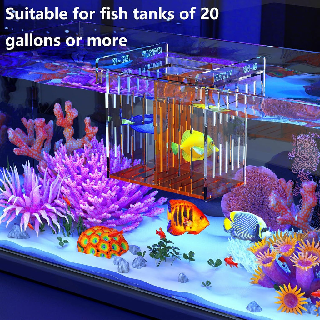 Fish Breeder Isolation Box for Aquarium Tank,Transparent Orange Acrylic Fish Acclimation Box for Clownfish Guppy Betta Coral (S)