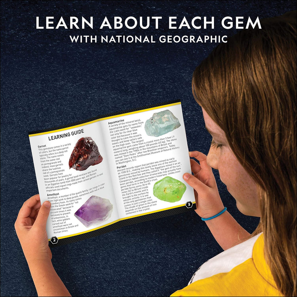 National Geographic Semi-Precious Gemstone Dig Kit for Kids - 15 Real Gems Including Amethyst, Garnet, Opal, Blue Topaz, and More, STEM Rock Collection Activity, Dig Brick, Science Kit for Kids