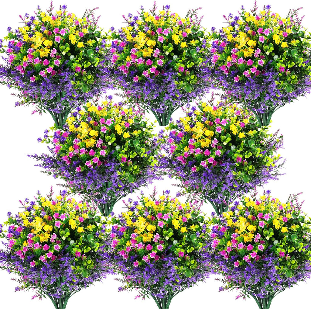 Hananona 48 Pcs Artificial Flowers Outdoor, Faux Artificial Plants UV Resistant Plastic Wild Flower Bulk for Hanging Planter Porch Window Home Wedding Summer Decor(48, Multiple Color)