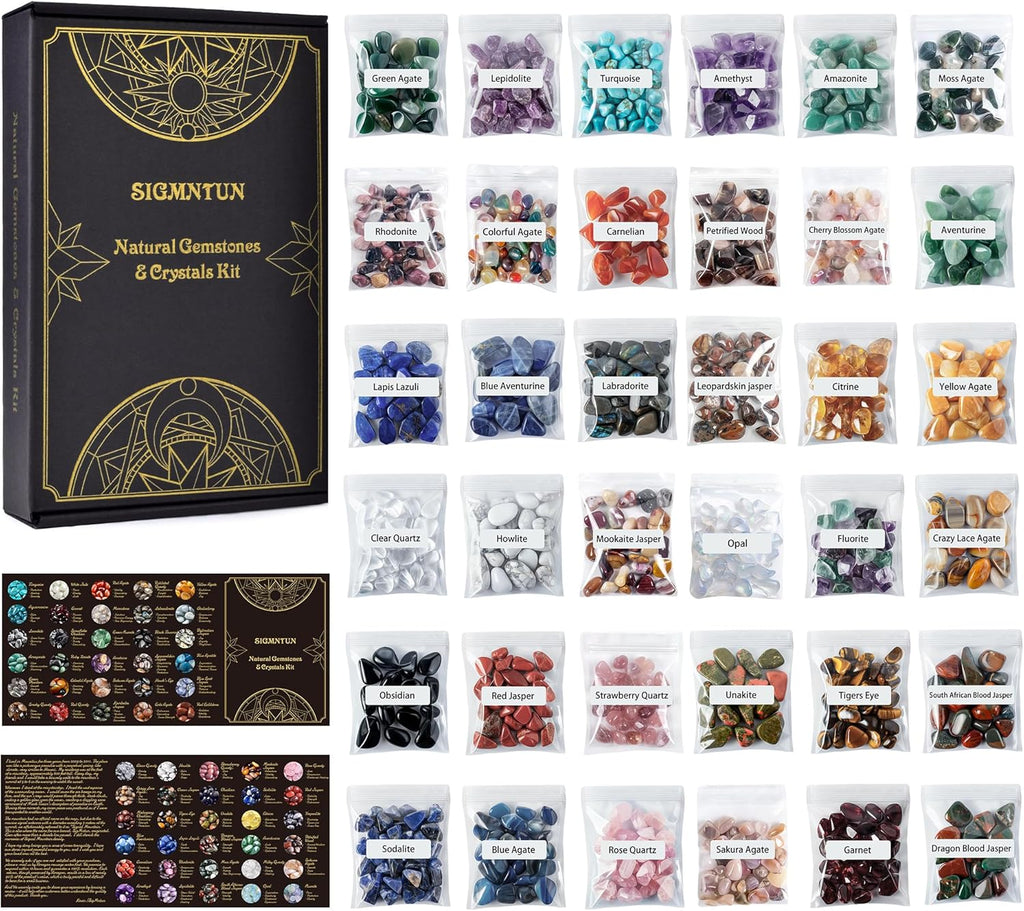 Polished Healing Crystal Chips & Stones Set – 36 Different Natural Gemstone Types, 2.5 lbs 0.3" Tumbled Decorative Rocks Collection for Chakra, Meditation, Reiki, Energy Work, Crafts, Gifts