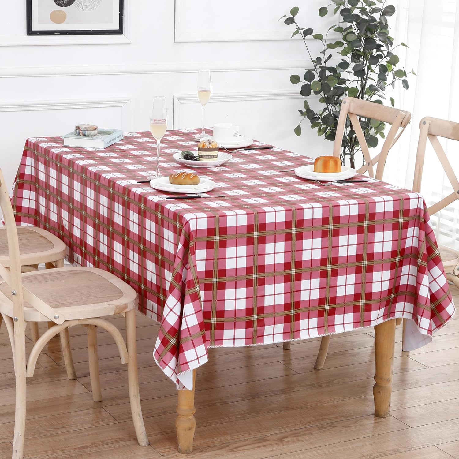 Walrus Heavy Duty Vinyl Tablecloth with Flannel Backing Waterproof Oil-Proof Plastic Table Cloth Stain-Resistant Wipeable Rectangle or Square Table Cover for Indoor and Outdoor (Lattice,60x84 Inch)
