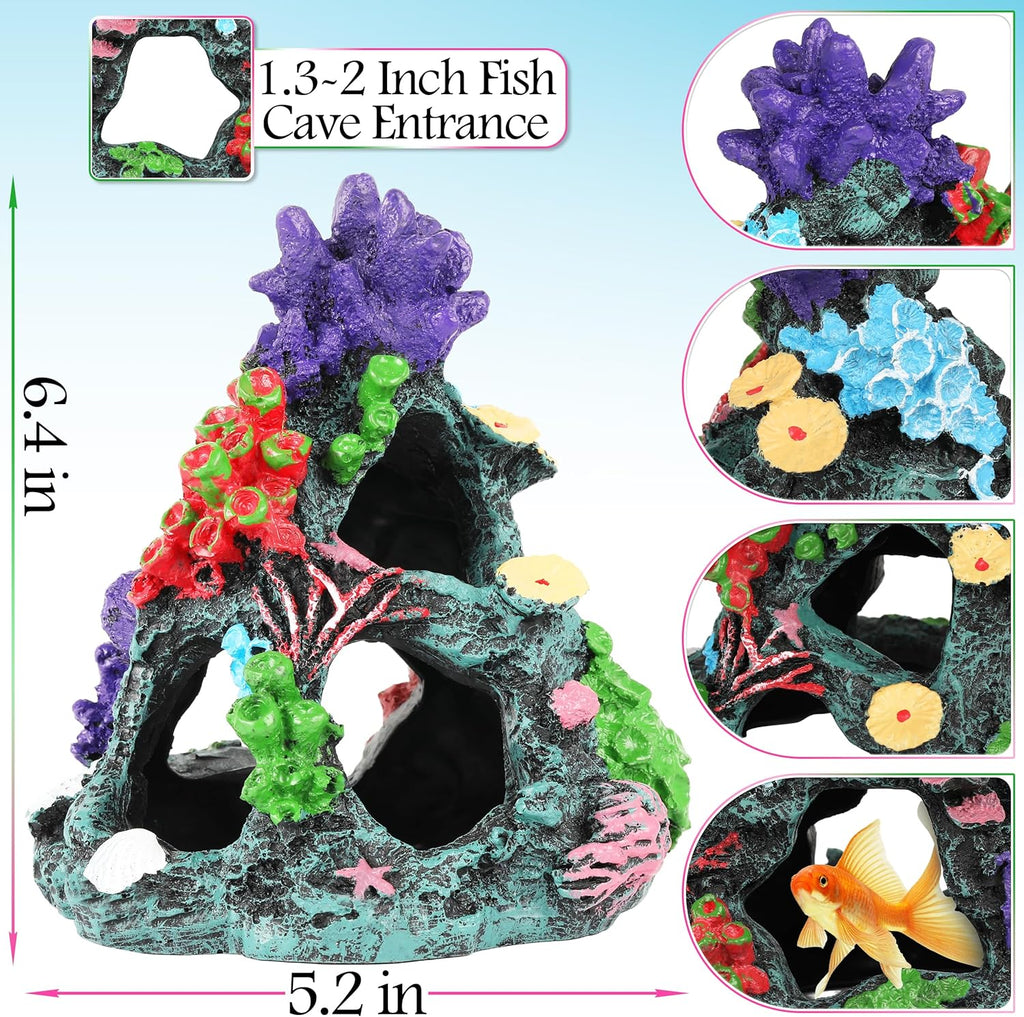 MyLifeUNIT Fish Tank Plants, 7 Pieces Colorful Aquarium Plants and Coral Reef Set for Fish Tank Decoration, Mountain Cave Ornament for Betta, Goldfish to Breed, Play and Rest