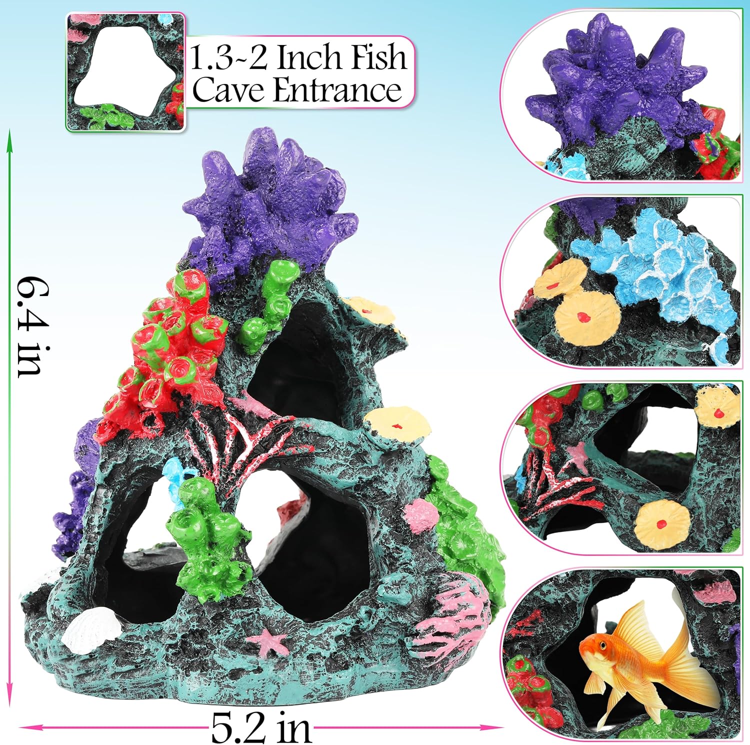MyLifeUNIT Fish Tank Plants, 7 Pieces Colorful Aquarium Plants and Coral Reef Set for Fish Tank Decoration, Mountain Cave Ornament for Betta, Goldfish to Breed, Play and Rest