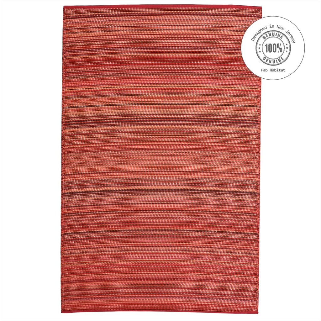 Fab Habitat Striped Outdoor Rug - Waterproof, Fade Resistant, Crease-Free, Reversible - Premium Recycled Plastic - Patio Porch Balcony Deck - Cancun Sunset - 8x10 ft