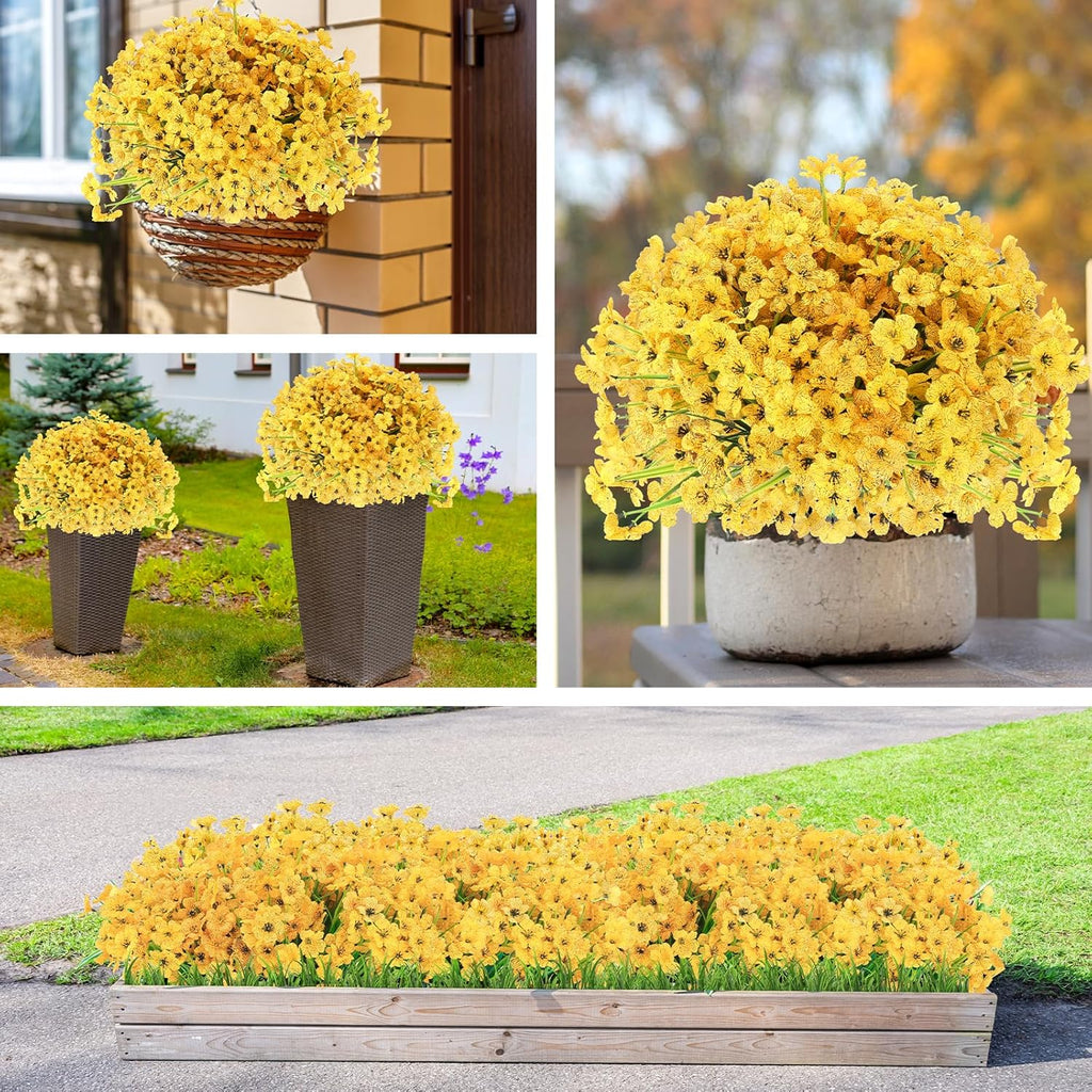 20 Bundles Artificial Flowers for Outdoors Decorations, Fake Flowers Faux Plants Silk Colorful Daisy Eucalyptus Flowers Realistic UV Resistant for Garden Patio Porch Box Home Decor, Yellow