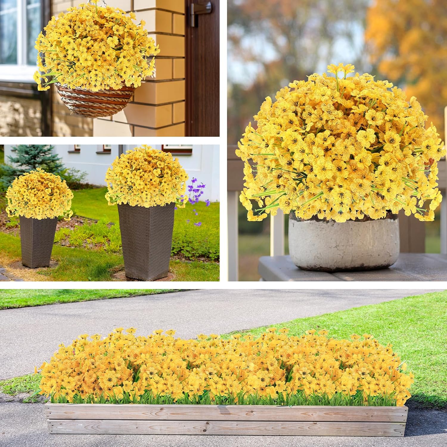 20 Bundles Artificial Flowers for Outdoors Decorations, Fake Flowers Faux Plants Silk Colorful Daisy Eucalyptus Flowers Realistic UV Resistant for Garden Patio Porch Box Home Decor, Yellow