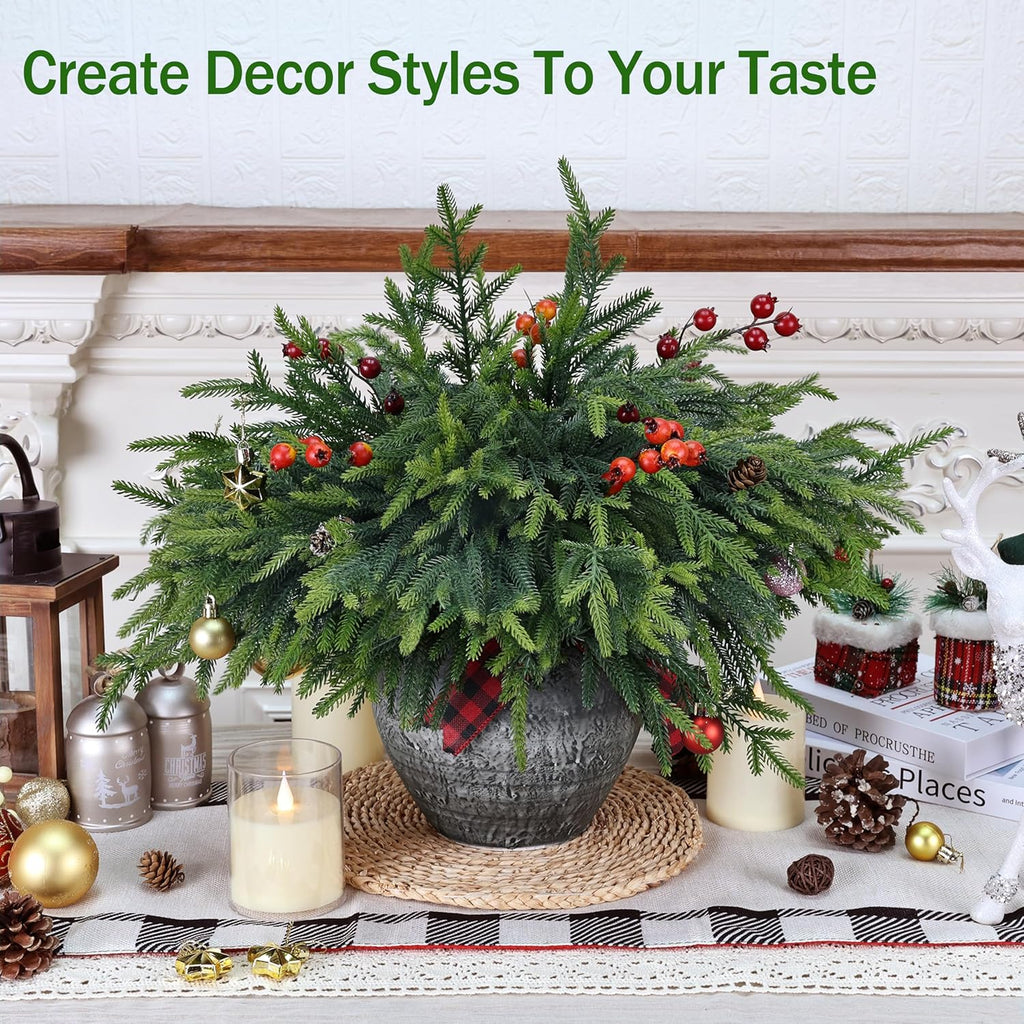 50 Pcs Christmas Greenery Pines Branch Pine Branches Artificial Green Pine Stem - Real Touch for Vase DIY Crafts Flower Arrangement Home Indoor Christmas Decor(18 Inch)