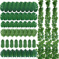 XunYee 60 Pcs Artificial Vines Greenery Garland and Monstera Palm Leaves Decoration Set, Fake Ivy Vines Tropical Faux Leaves Bulk for Jungle Safari Baby Shower Plant Party Decoration