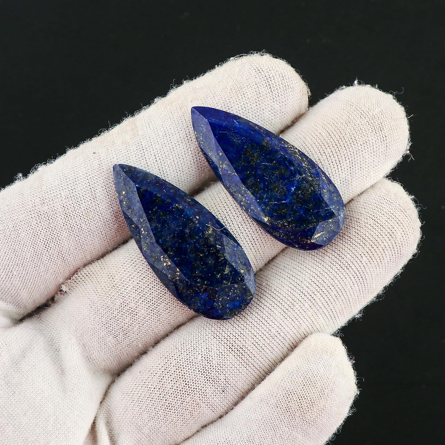 CRYSTALIS 2pcs Natural Lapis-Lazuli Facet Long Pairs Loose Gemstone Wholesale Bulk Cabochons Jewelry Making Supply, Polished Stones, Wire Wrapping, DIY, Gem Collection, Pears, (20-30mm)